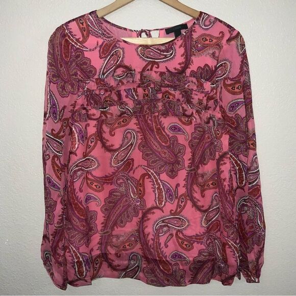 J.Crew Women Silk Blouse Ruffle-front chiffon top - Picture 2 of 7